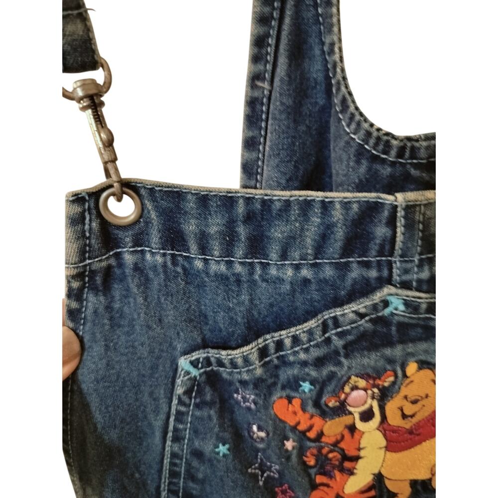 5637)Vtg 90s Disney Girls Winnie the Pooh & Tigger Denim Bib Overall Glitter 8 - Picture 4 of 10